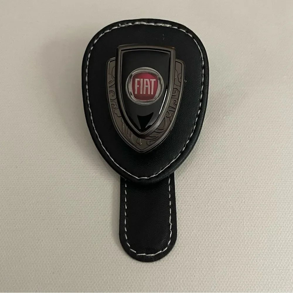 Fiat Sunglass Holder for Car with Logo Black PU Leather NWT